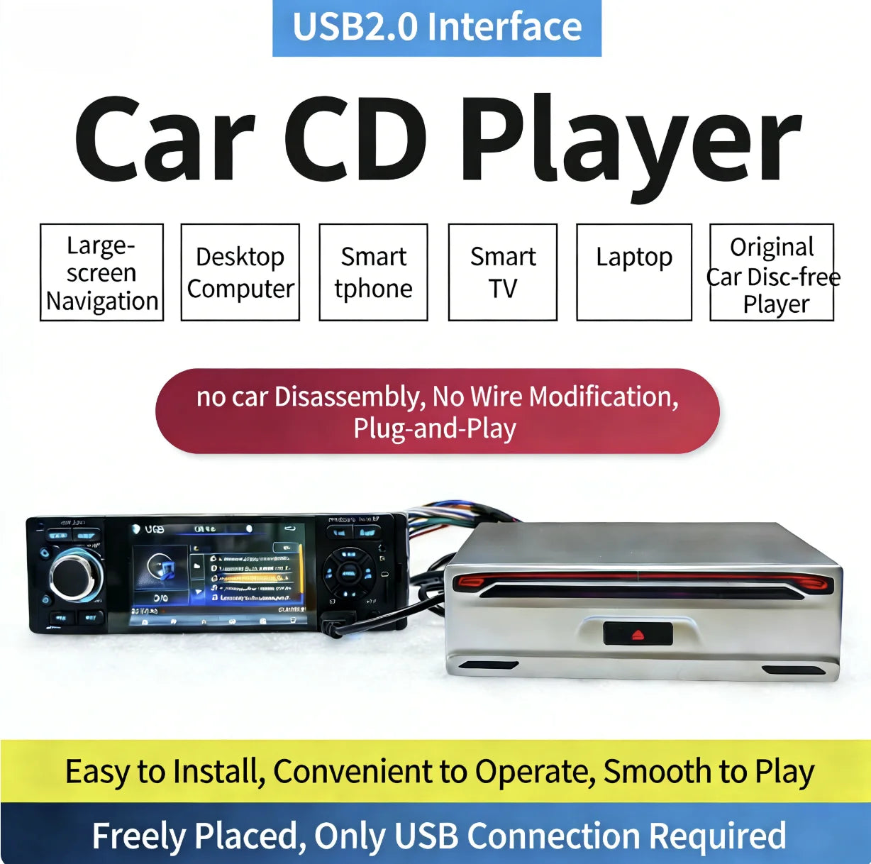 Car for Disc Box USB Optical Drive Android Navigation VCD/CD Player Full Format CD Modification 1 Year Warranty Universal Fit