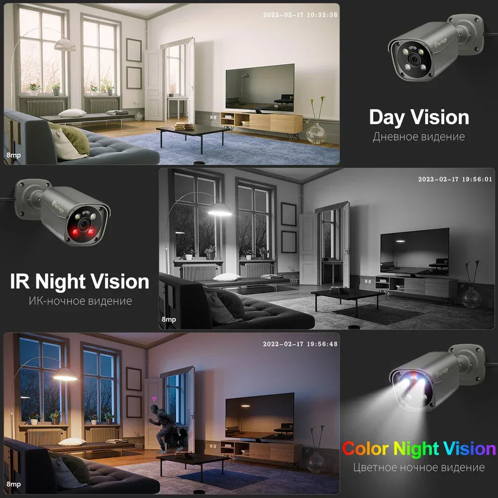 Tinosec 16-Channel CCTV System Night Vision 2-Way Audio Color Display for Car Detection POE Camera System Cloud Data Storage