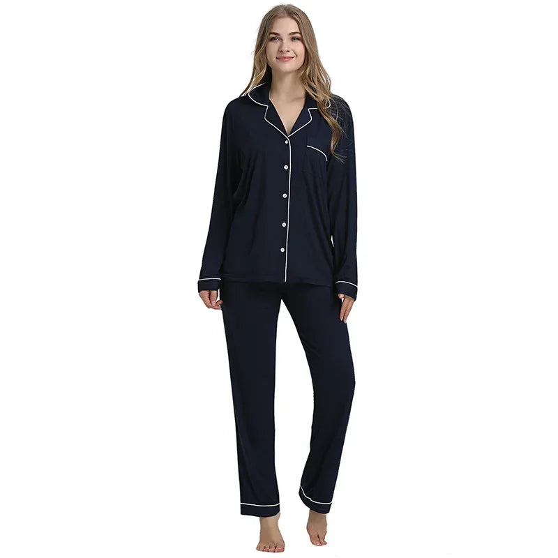 Joyaria Pajama Sets Women Long Sleeve Sleepwear Button Down Pj Pants Set Soft Bamboo Female Night Suit PJS Women Pyjamas Femmes