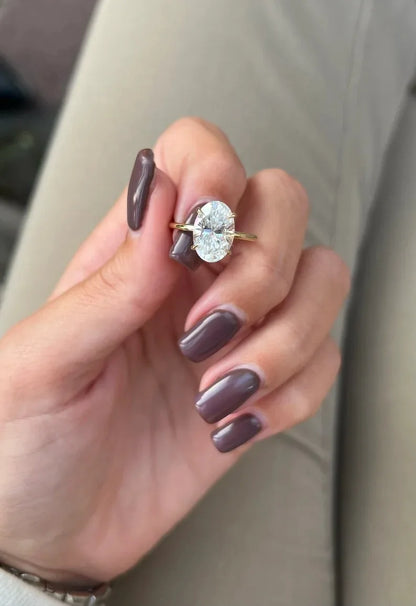 3 Carat Oval Lab Grown Diamond Engagement Ring IGI Certified Hidden Halo Solitaire in 14K 18K Gold