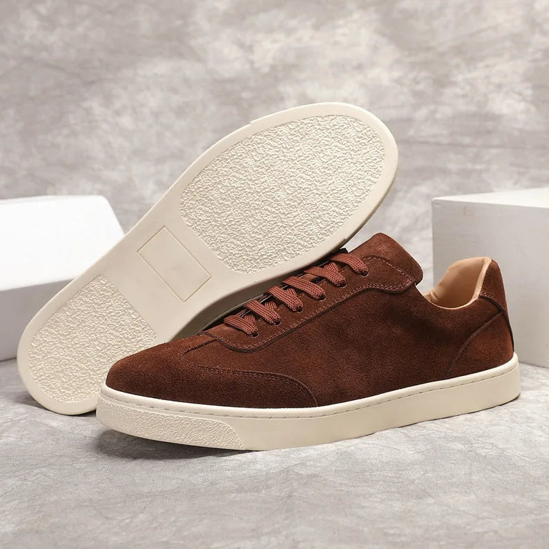 Lightweight Men's Casual Shoes with Luxury Suede Cow Leather Retro Sporty Style for Spring and Winter Walking