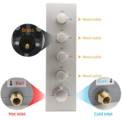 Modern 4 Way Thermostatic Shower Mixing Valve Concealed 5-Handle Brass Diverter Controlled Flow Polished Bronze Brushed Nickel