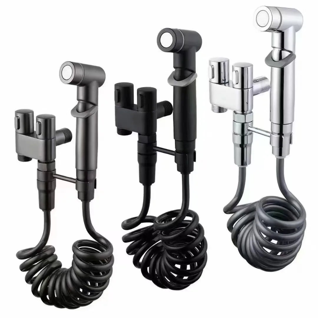 Hot Sale Portable Toilet Sprayer Bathroom Bidet Sprayer Set High Pressure Double Outlet Corner Cleaning Toilet Set