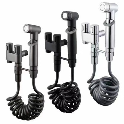 Hot Sale Portable Toilet Sprayer Bathroom Bidet Sprayer Set High Pressure Double Outlet Corner Cleaning Toilet Set
