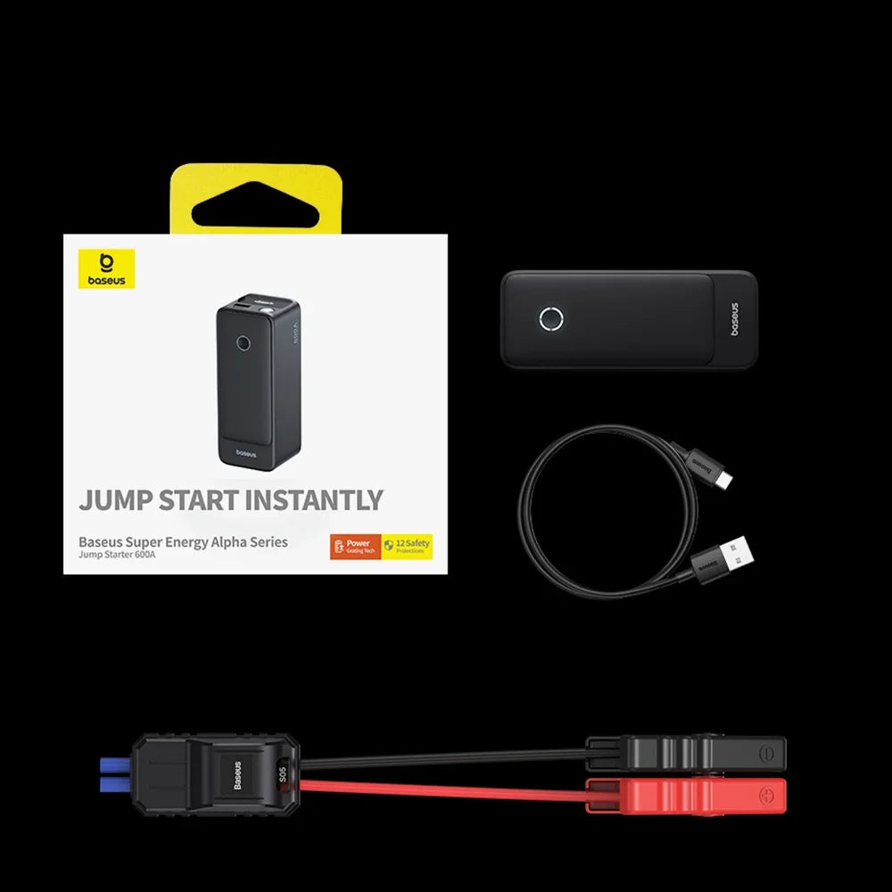 Baseus Car Jump Starter 600A 6000mAh Car Battery Charger Emergency Power Bank Booster Starting Device 12V Car Jump Starter