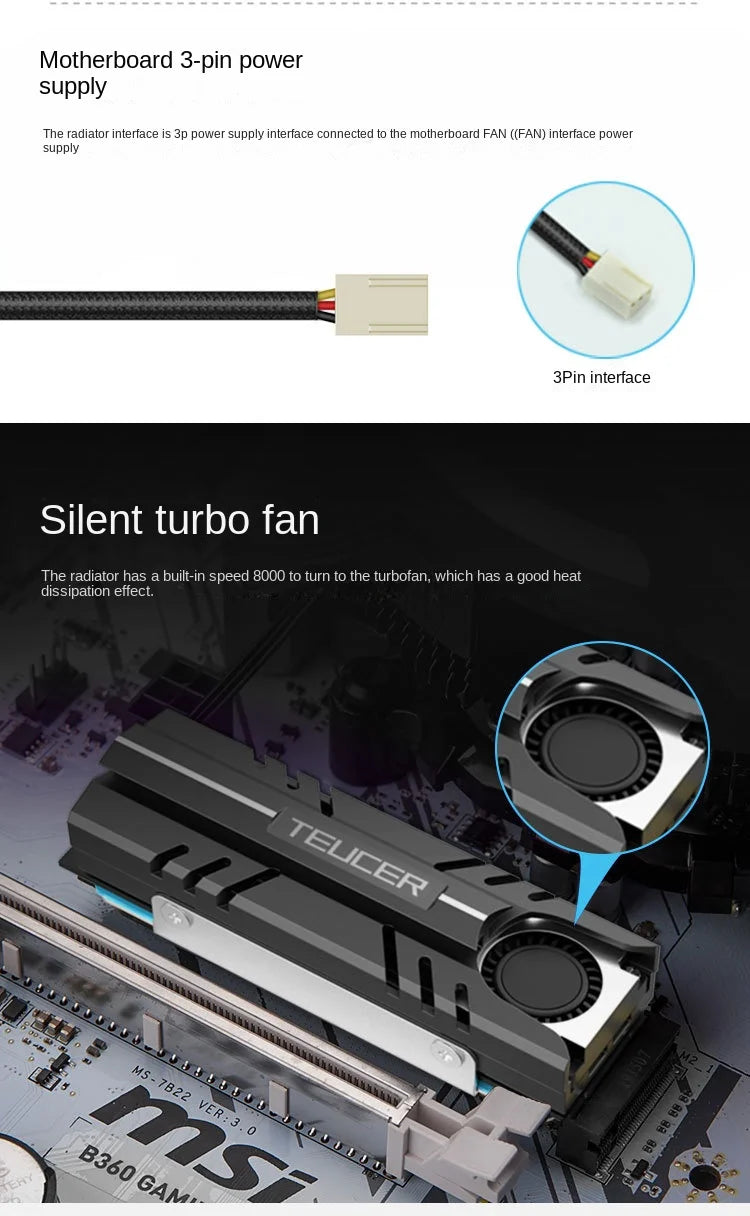 TEUCER M.2 2280 NVME SSD Cooling Vest Radiator Heat Sink with Fan in Stock