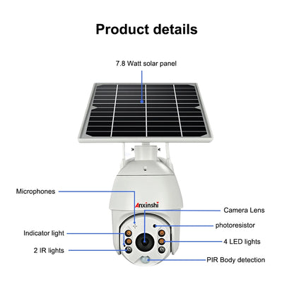 Anxinshi Ubox App 1080P Two Way Voice 4G Wifi IP Solar Panel Battery Dual Power PTZ CCTV Camera