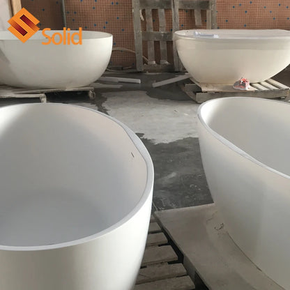 Hot Design White Tub  Artificial Stone Solid Surface Bath Tub Freestanding Soaking Bathroom Bathtub