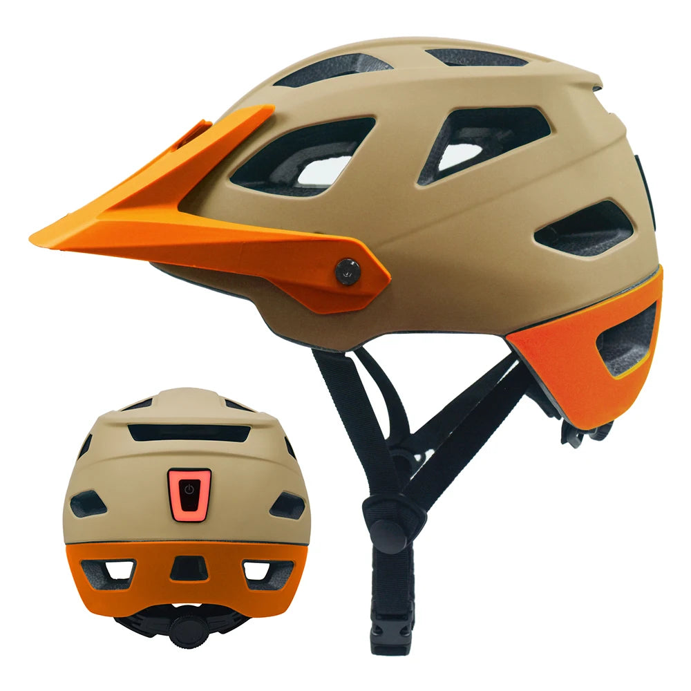 2025 NEW LA Bike Helmet with Visor Moutain Bike Helmet with Rear Light Rechargeable Intergrally-mold PC Shell Led Lights Helmet