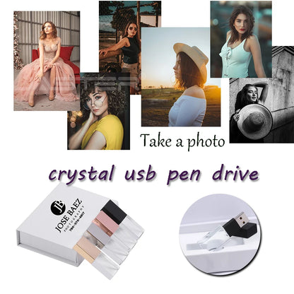 10PCS/LOT Crystal USB 2.0 Wedding Gift Flash Drives Free Custom Logo Pen Drive 100% Real Capacity Stick 128GB 8GB 16GB 32GB 64GB