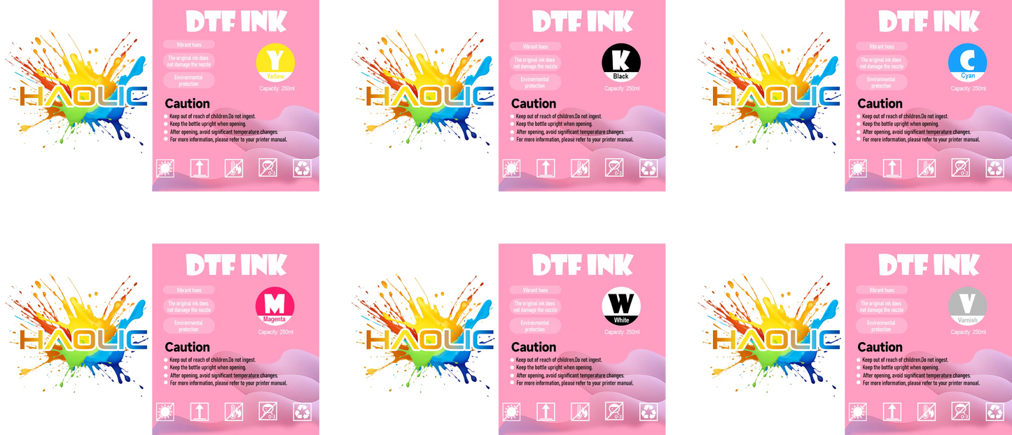 Top-Selling Haolic DTF Supplies Bundle: 250ml Ink + 1kg Scratch-Resistant Powder + 33cm X 100m PET Film for Small Business