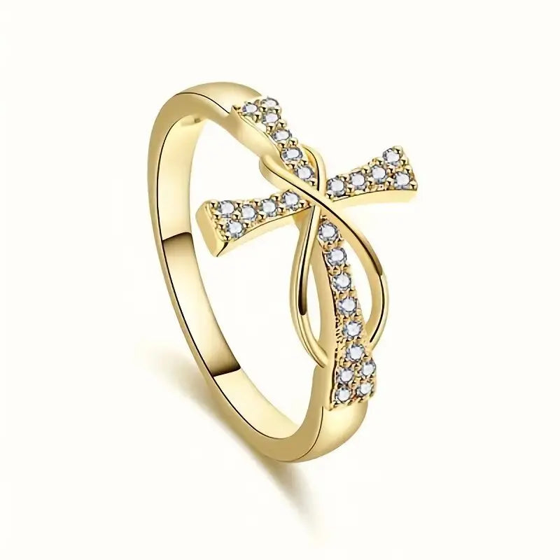 H332 Cross Ring Women's Gold Tone Cubic Zirconia Pave Setting Christian Religious Gift Fashion Jewelry