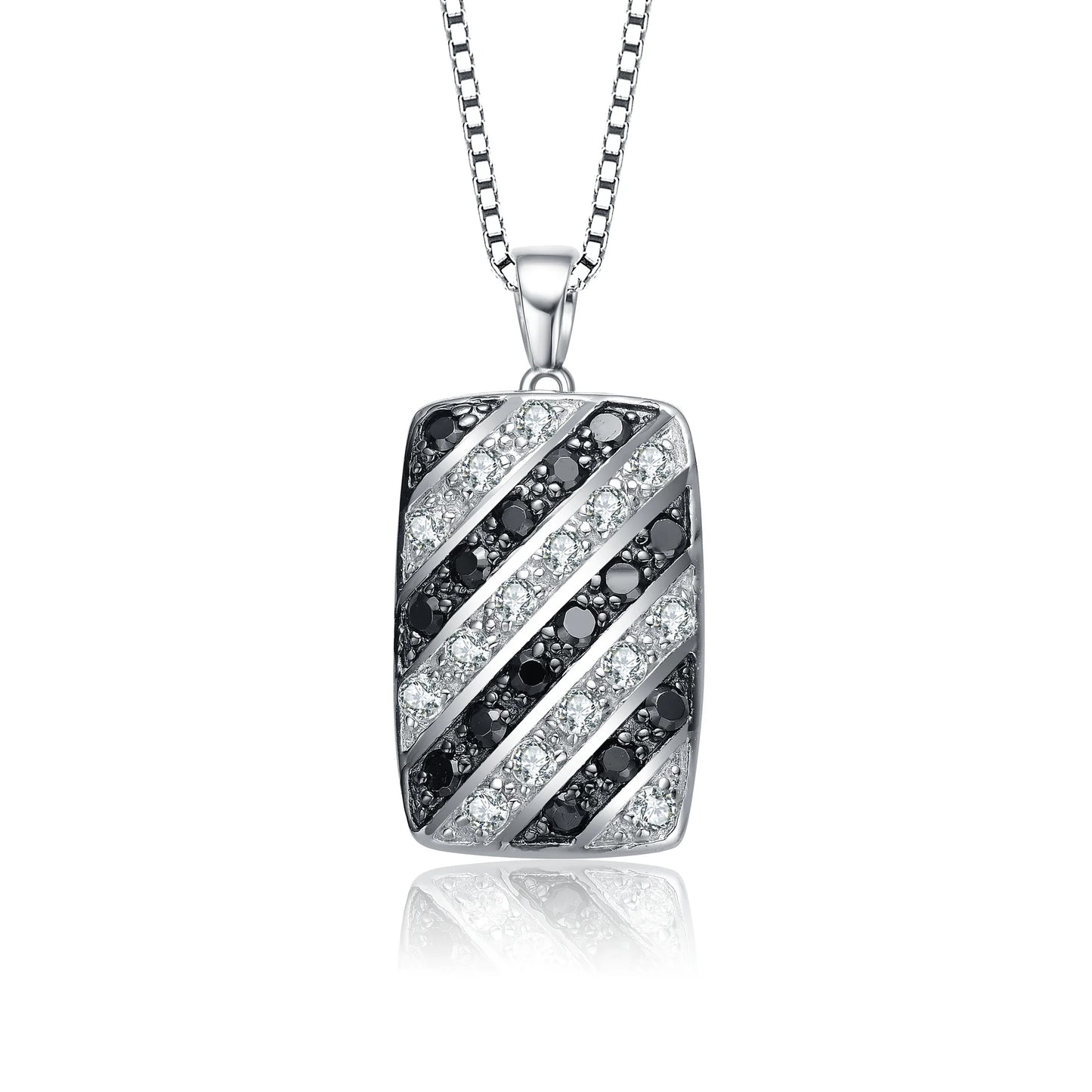 TD Collette Z Sterling Silver with Rhodium Clear Black Cubic Zirconia Stripe Rectangular Pendant Necklace Fashion Accessory