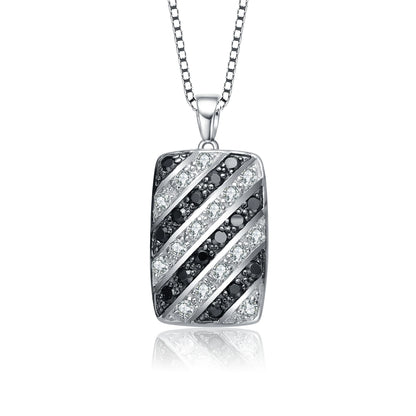 TD Collette Z Sterling Silver with Rhodium Clear Black Cubic Zirconia Stripe Rectangular Pendant Necklace Fashion Accessory