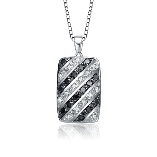 TD Collette Z Sterling Silver with Rhodium Clear Black Cubic Zirconia Stripe Rectangular Pendant Necklace Fashion Accessory