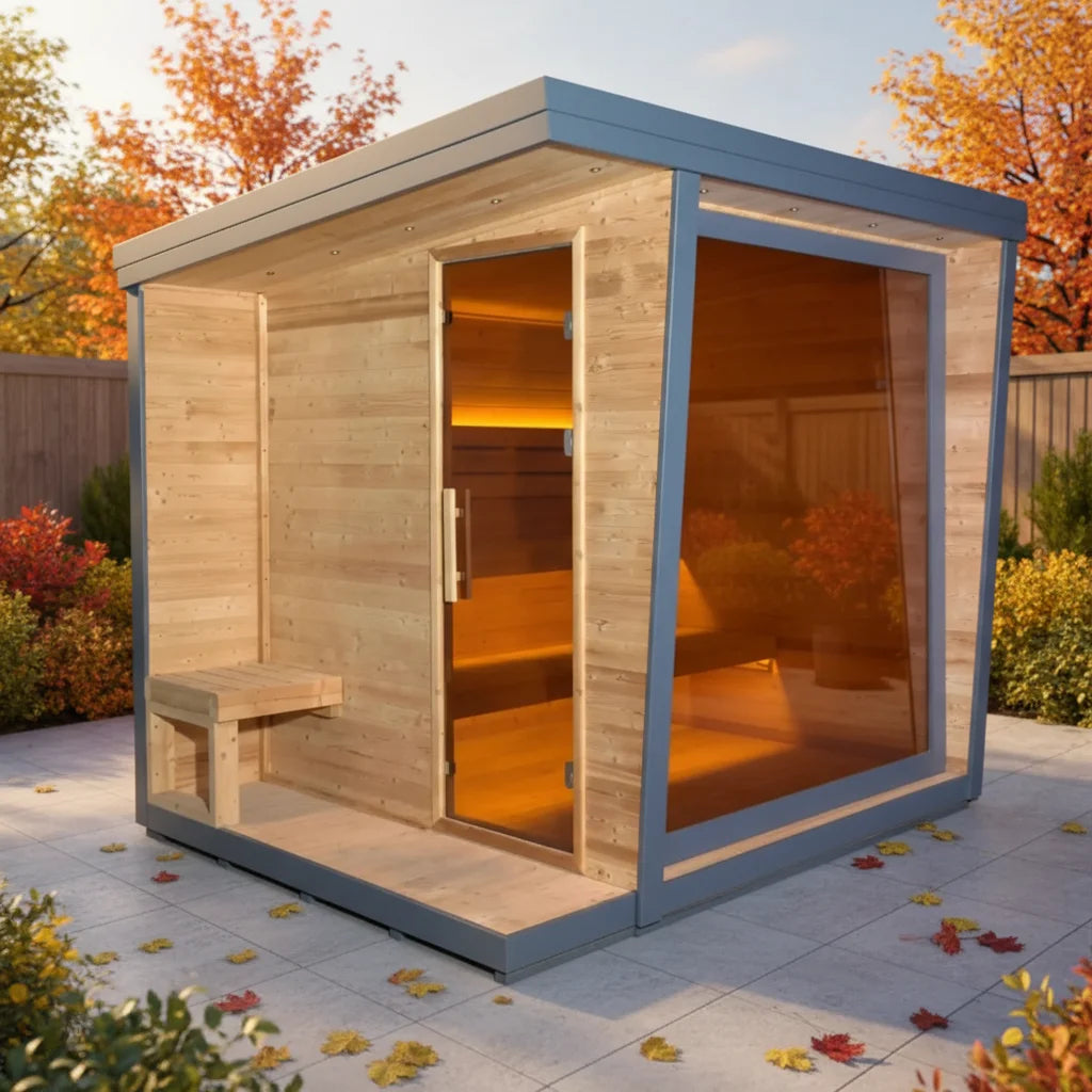 Durable Thermo Wood Outdoor Cube Sauna 4-6 People Capacity Canadian Spruce Sauna House with Heater