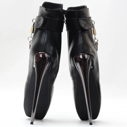 JIALUOWEI New 7Inch Stiletto High Heel Lock Wrap Strap Ankle Length Fetish Ballet Boots In Stock Shipping Fast