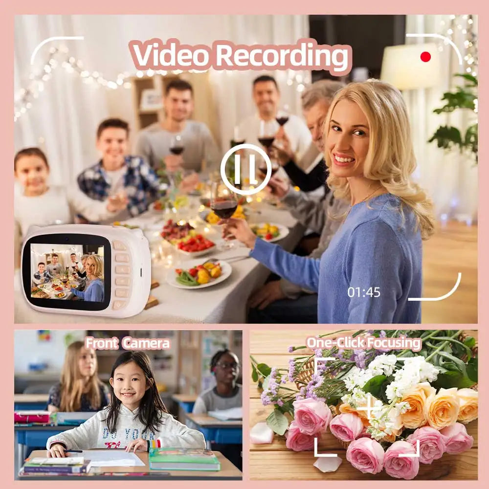 1080P HD Mini Camera Kids' Selfie Toddler Child Camera with Video Feature Print Style for Child's Birthday Gift