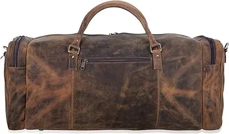Men's Fashion Leather Duffel Weekender Bag Adjustable Canvas Carry Tote Satchel for Outdoor Use Overnight Travel Bag