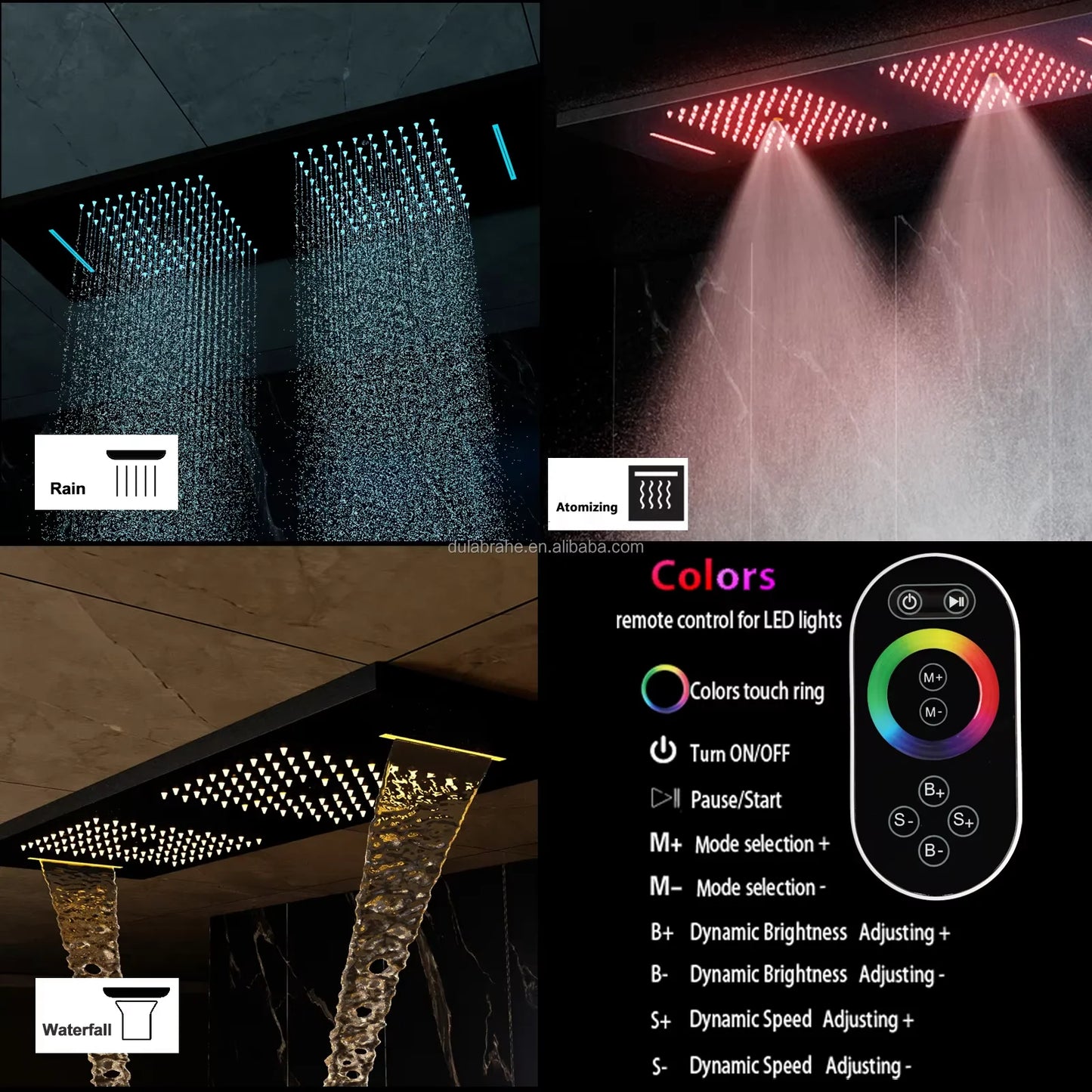 Ceiling Rain Shower Matte Black Modern LED Music Shower Set 36*12inch  Bathroom Thermostatic Digital Smart Mixed System