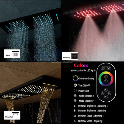 Ceiling Rain Shower Matte Black Modern LED Music Shower Set 36*12inch  Bathroom Thermostatic Digital Smart Mixed System