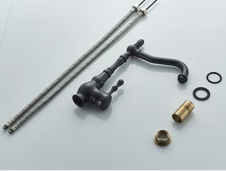 Black Bathroom Sink Faucet Brass Hot Cold Basin Tap