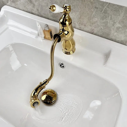 Brass French Retro Style Pull-Out Basin Faucet Hotel Bathroom Cabinet Ceramic Handle Hot and Cold Mixer Tap  BF0428