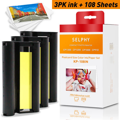 InkExpress Ink Cassette Photo Paper Set Compatible for Canon Selphy CP900 CP910 CP1200 CP1300 Photo Printer KP-36IN KP-108IN