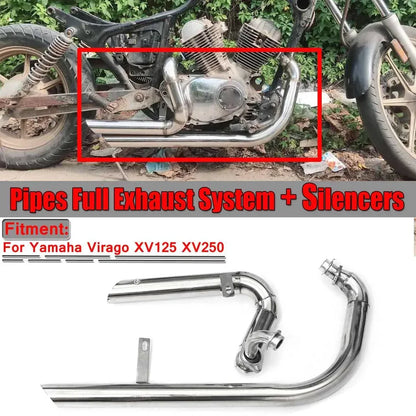 Motorcycle Long Exhaust Muffler Pipe Full System + Silencer for Yamaha Virago XV125 XV250 Moto Stainless Steel Exhaust Pipes