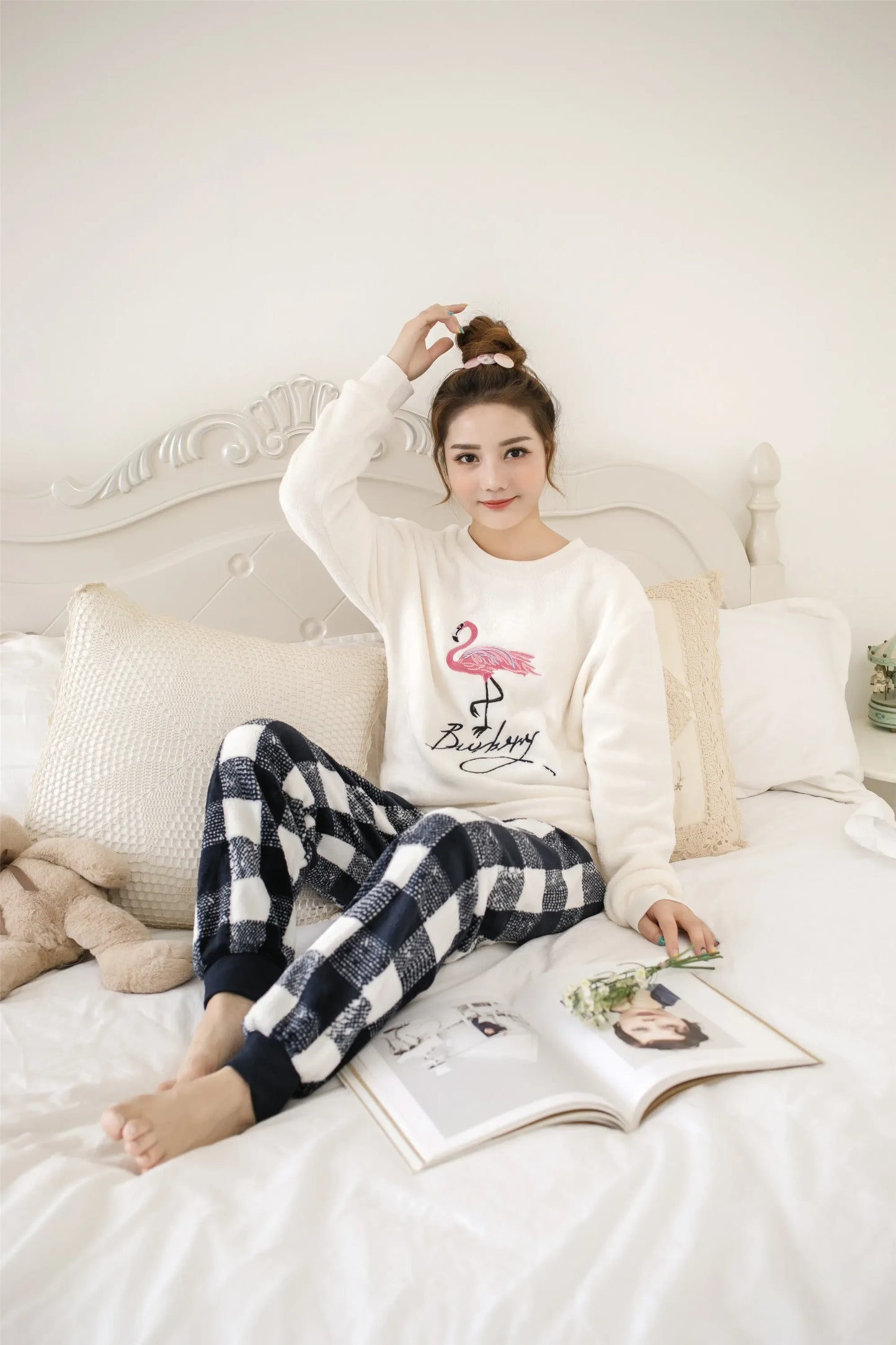 Women Pajamas Autumn Winter Flannel Warm Woman Sleepwear Korean cute Cartoon Pajama Set Fashion Pijama Mujer Home Cloth Pyjamas