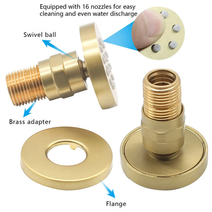 Brass Round Shower Body Spray Jets 6 Pack,2 Inch Brushed Gold Rain Shower Head Wall Mount Rainfall Shower Head Sprayer