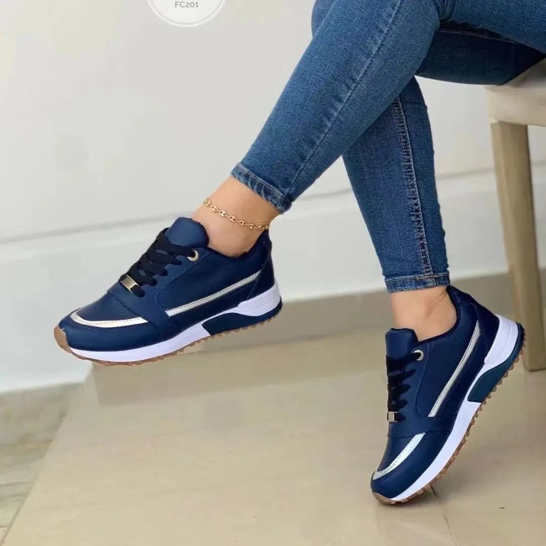 Large Size Cross Lace-up Flat Round Head Color Matching Casual Sneakers