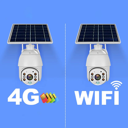Solar Security Camera Night Vision Built-In Battery 4G Sim Card Wifi Outdoor PTZ Solar Panels Camera