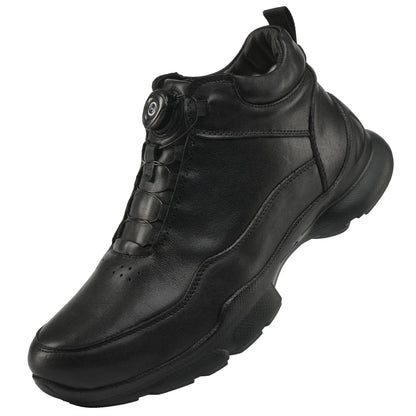 Men's Cow Leather Walking Shoes Solid Round Toe Low Heel Plush Lining Insulative Buckle Design Autumn Winter Fashion Casual