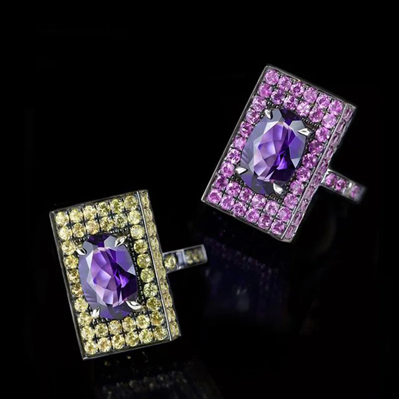 H193 Cocktail Ring Women's Geometric Oval Sapphire Pave Setting Party Fashion Rings