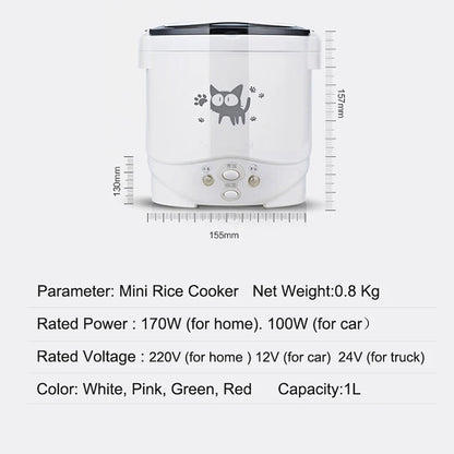 Portable Electric Mini Rice Cooker MultiCooker Rice Cooker Household 220V for Car 12V Truck 24V Cooking Machine Lunch Box Warmer