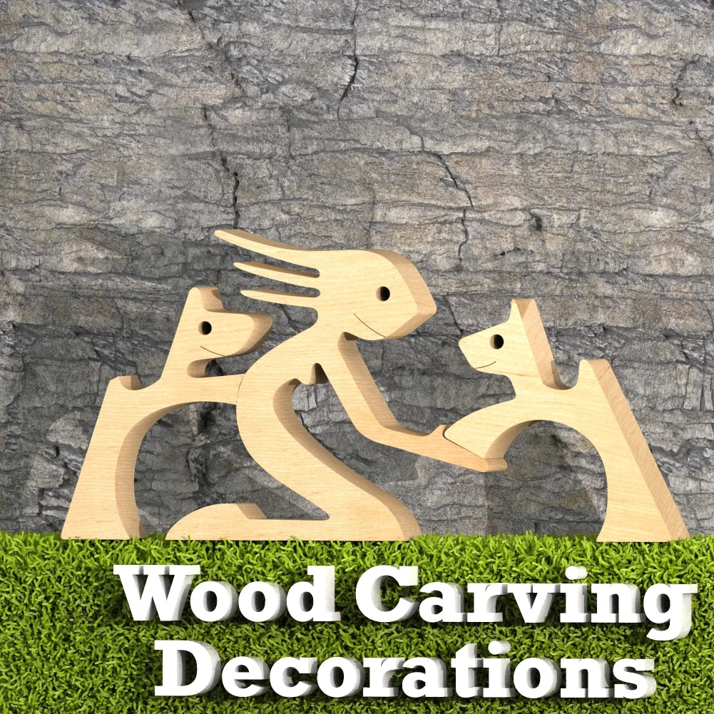 Family Puppy Wood Dog Craft Figurine Desktop Table Ornament Carving Model Home Office Decoration Pet Sculpture Christmas Gift