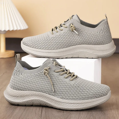 Men's Casual Flying Knitted Running Shoes Breathable Lace-Up Design Cross-Border Couple Fashion Mesh Autumn Walking Style