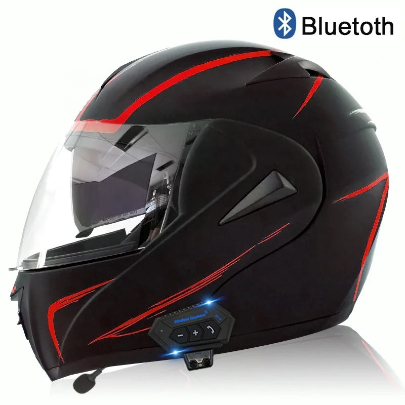 Carbon Fiber Pattern Electric Scooter Motorcycle Blueto0th Wireless Headphone Speaker Open Face Double Lens Full Face Helmets