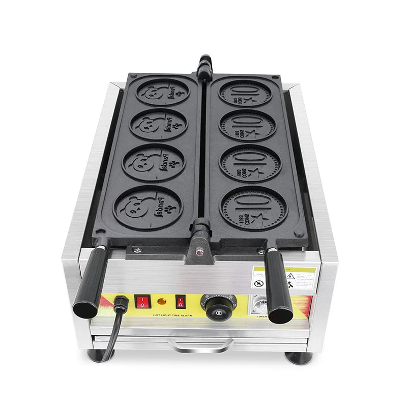 Custom Logo Coin-Shaped Waffle Maker Machine Double Flip Snack Kitchen Equipment Euro Coin Insert Japanese Korean Waffle Maker