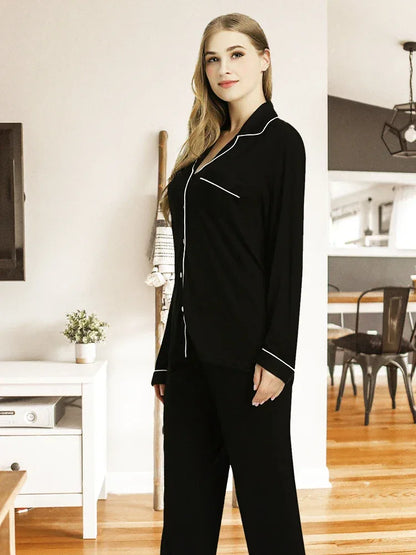 Joyaria Pajama Sets Women Long Sleeve Sleepwear Button Down Pj Pants Set Soft Bamboo Female Night Suit PJS Women Pyjamas Femmes