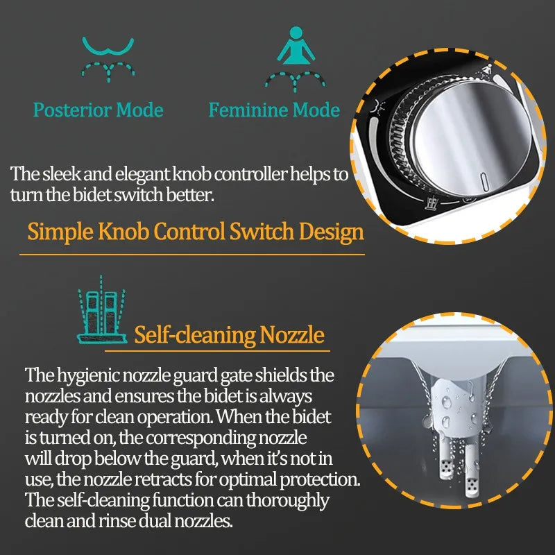 Ultra Slim Dual Nozzle Bidet Seat Sprayer Non-Electric Retractable Adjustable Water Pressure Modern ABS Plastic Hotels