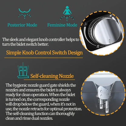 Ultra Slim Dual Nozzle Bidet Seat Sprayer Non-Electric Retractable Adjustable Water Pressure Modern ABS Plastic Hotels