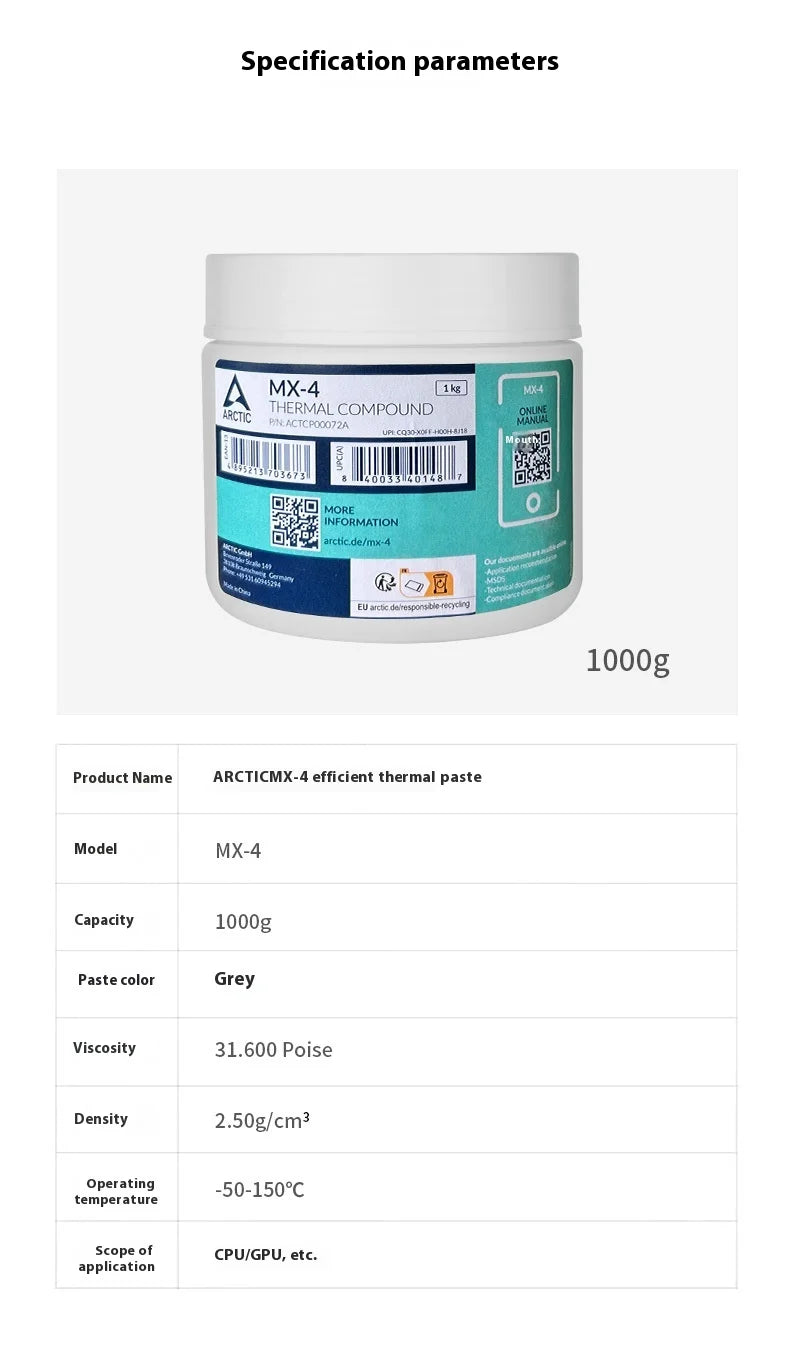 For Arctic Mx-4 Thermal Silicone Grease Desktop Notebook CPU Graphics Card Cooling Paste Copper Computer Case Ball Bearing Bea