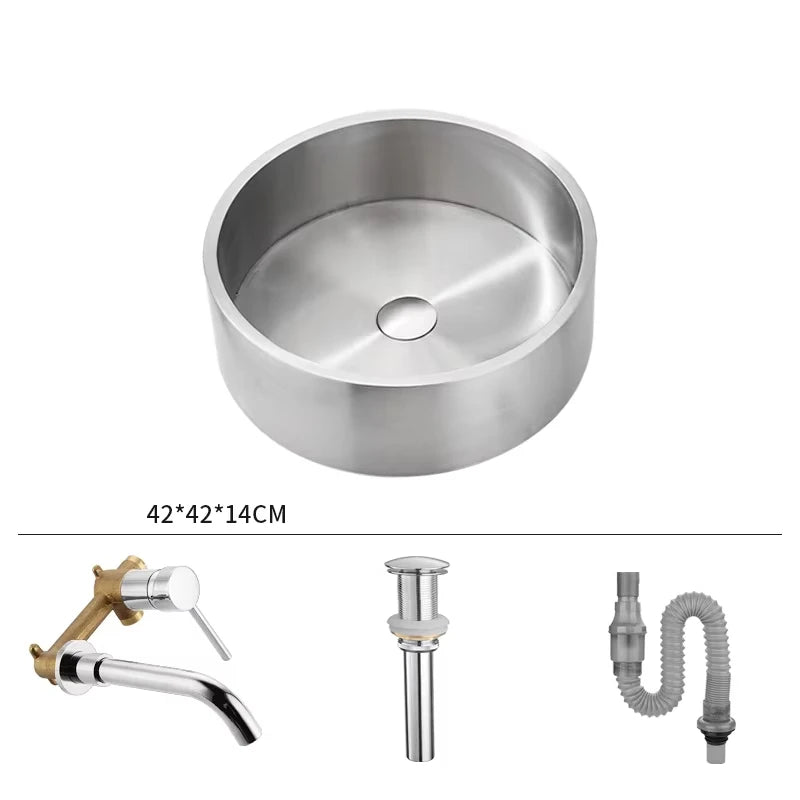 Modern Hotel Vanity Vessel Sink Stainless Steel Brushed Pop Drain Featuring Stylish Single Hole Drainer Easy Clean Eco-Friendly