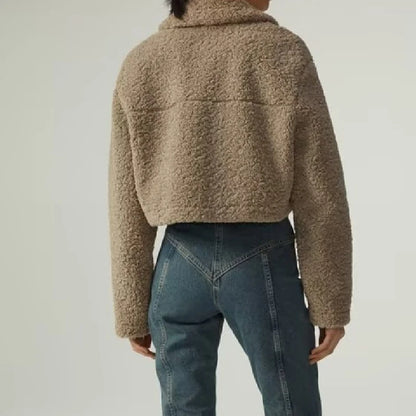 KAR&OT ZA 2024 Autumn and Winter New Fashion Snap Button Closure Flap Pockets Decorated Fleece Short Jacket 4341843