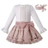 OEM  Pettigirl Valentines Outfits in Children Casual Lace Vintage Dresses with Headband Wholesale Boutique Clothing 1BAG=1PCS