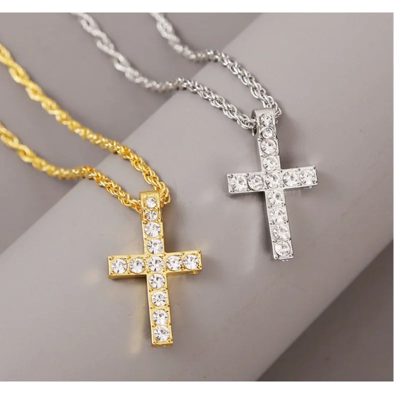 FCJ Punk Hip-hop Cross Pendant Necklace with Titanium Box Chain Geometric Pattern Trendy Style for Women and Men for Gift