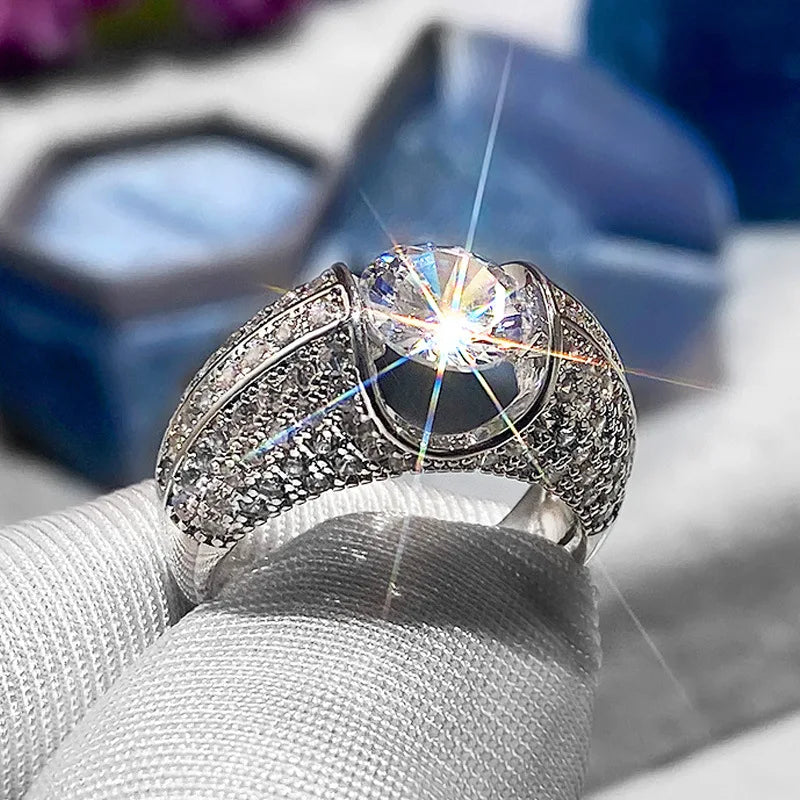 F667 Diamond Ring White Gold Round Brilliant Cut Natural G Color Women's Engagement Jewelry