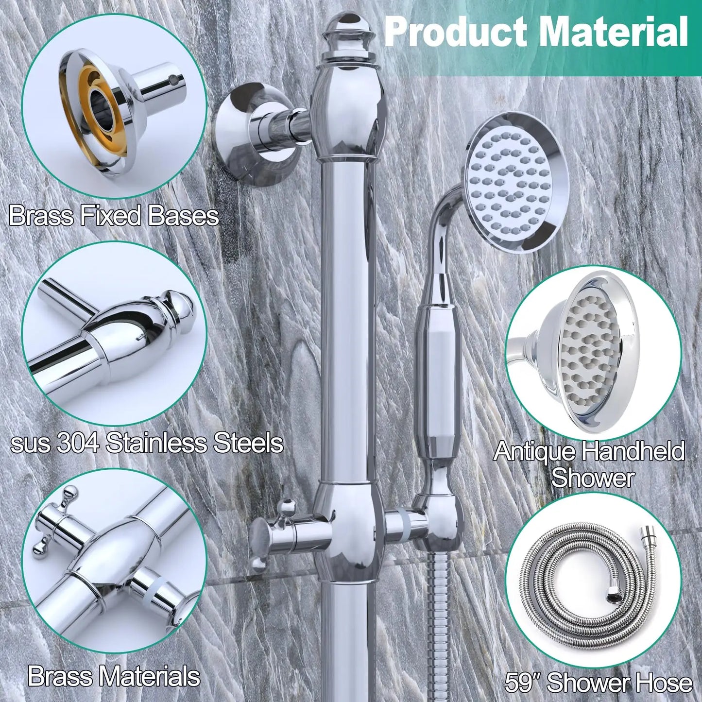 Brass Polished Chrome Concealed Shower System Bathroom Slide Bar Rainfall Shower Set